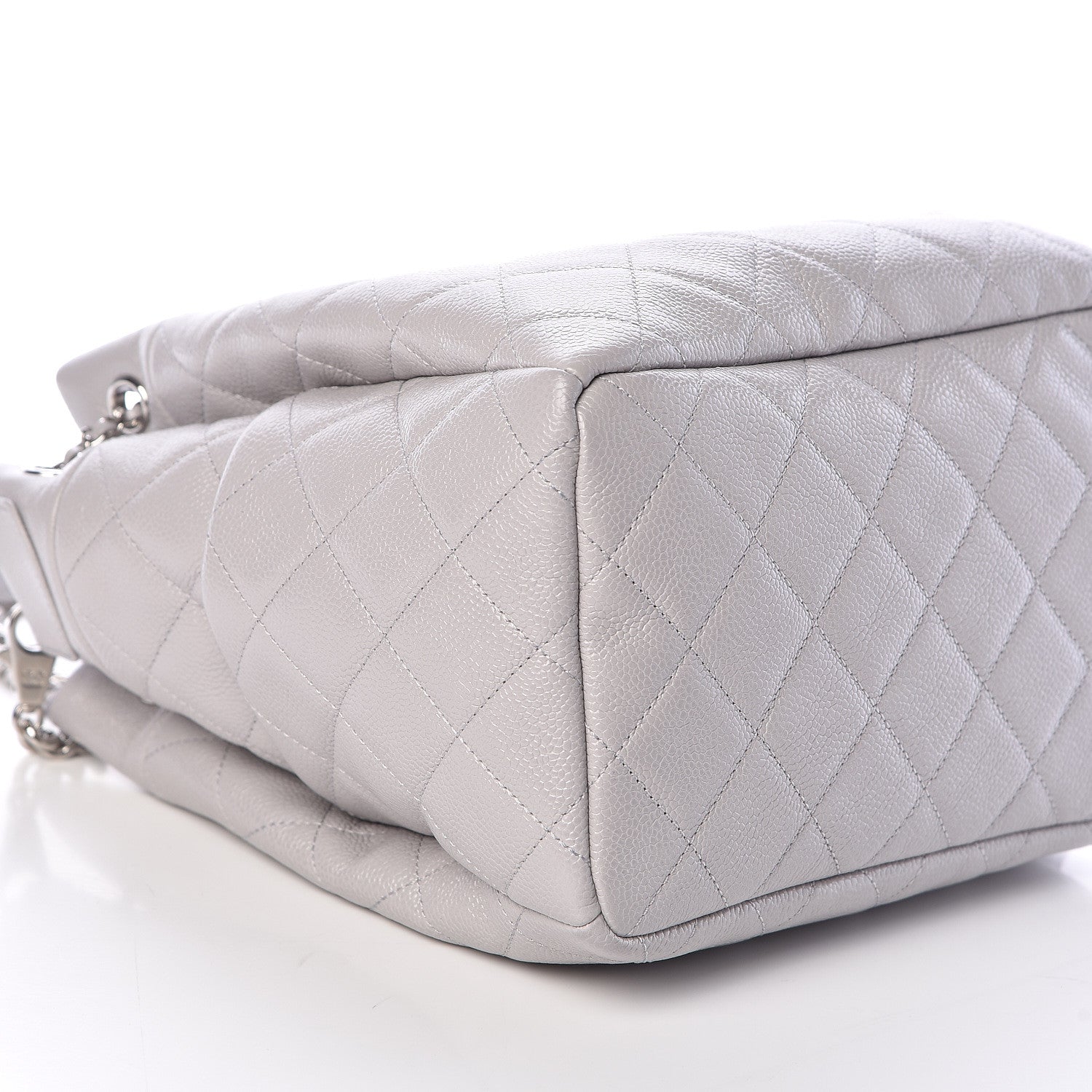 Chanel Grained Calfskin Quilted Medium CC Chain Bucket Drawstring Bag Light Grey 9 of 10