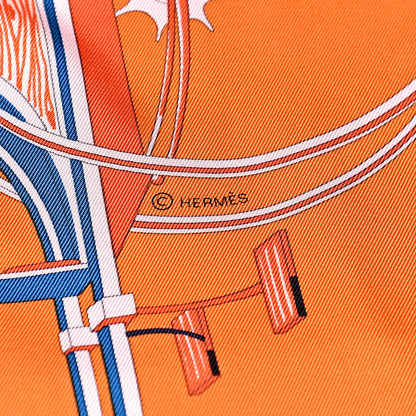 Hermes Silk Les Volttures A Transformation Scarf 90 Orange Blanc Bleu 4 of 4