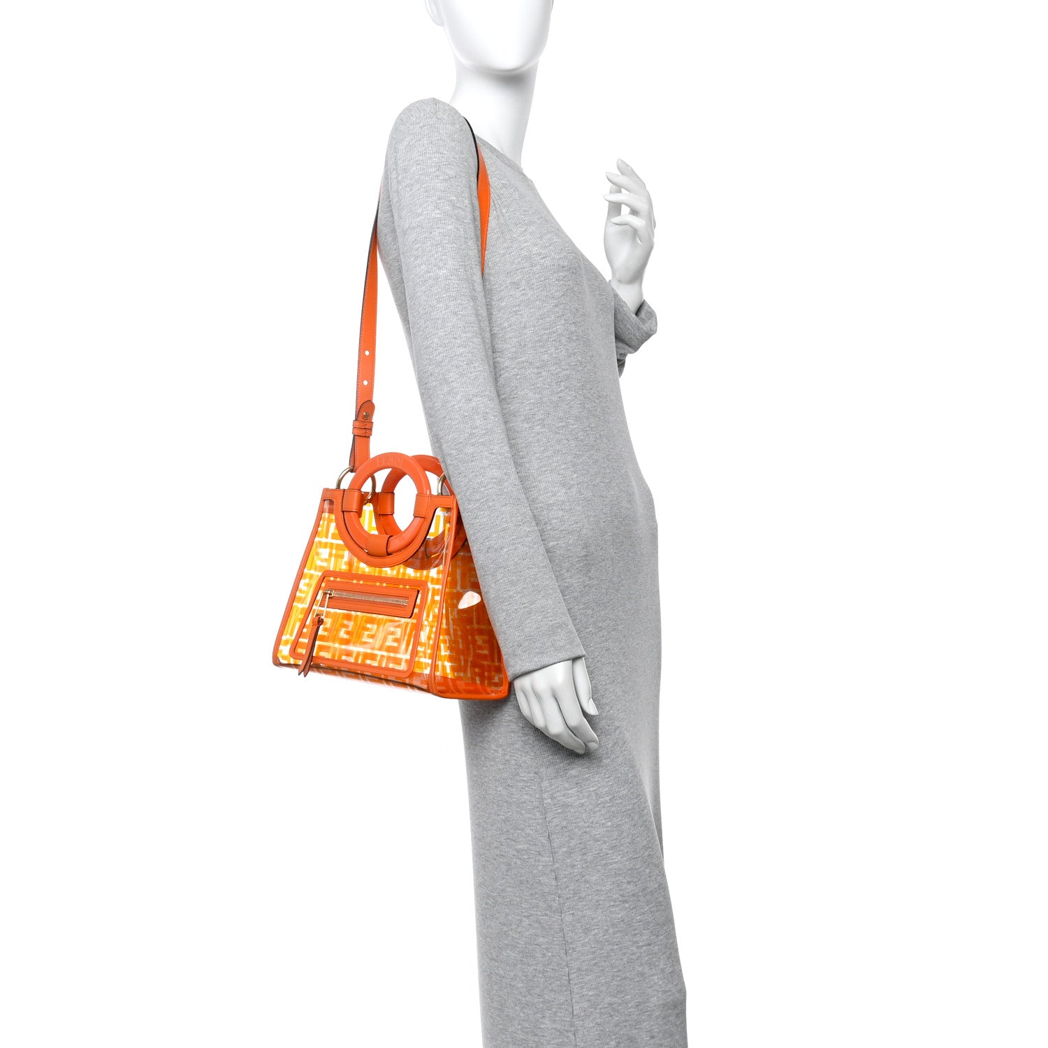 Fendi TPU FF Vitello Century Plexiglass Small Runaway Shopper Tote Aranciata 2 of 17