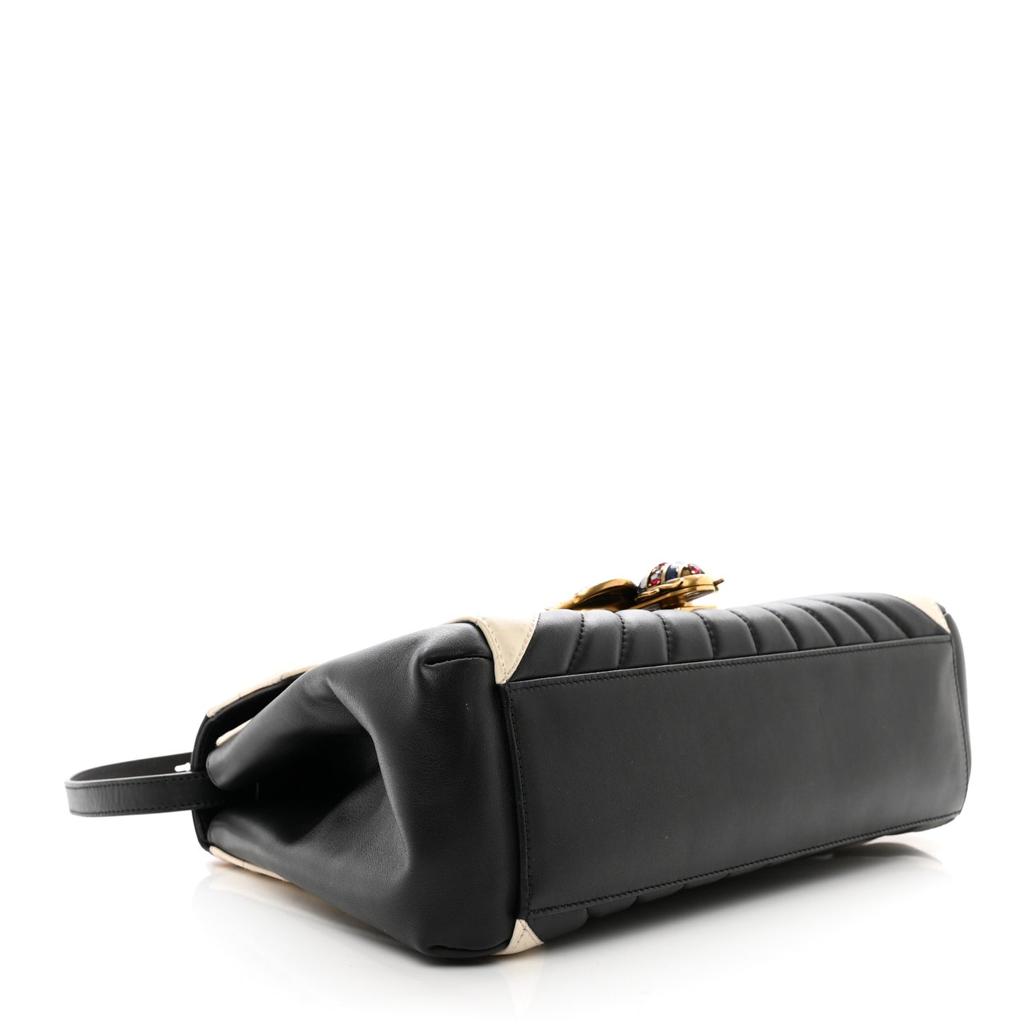 Calfskin Bamboo Trapuntata Queen Margaret Top Handle Bag Mystic White Black