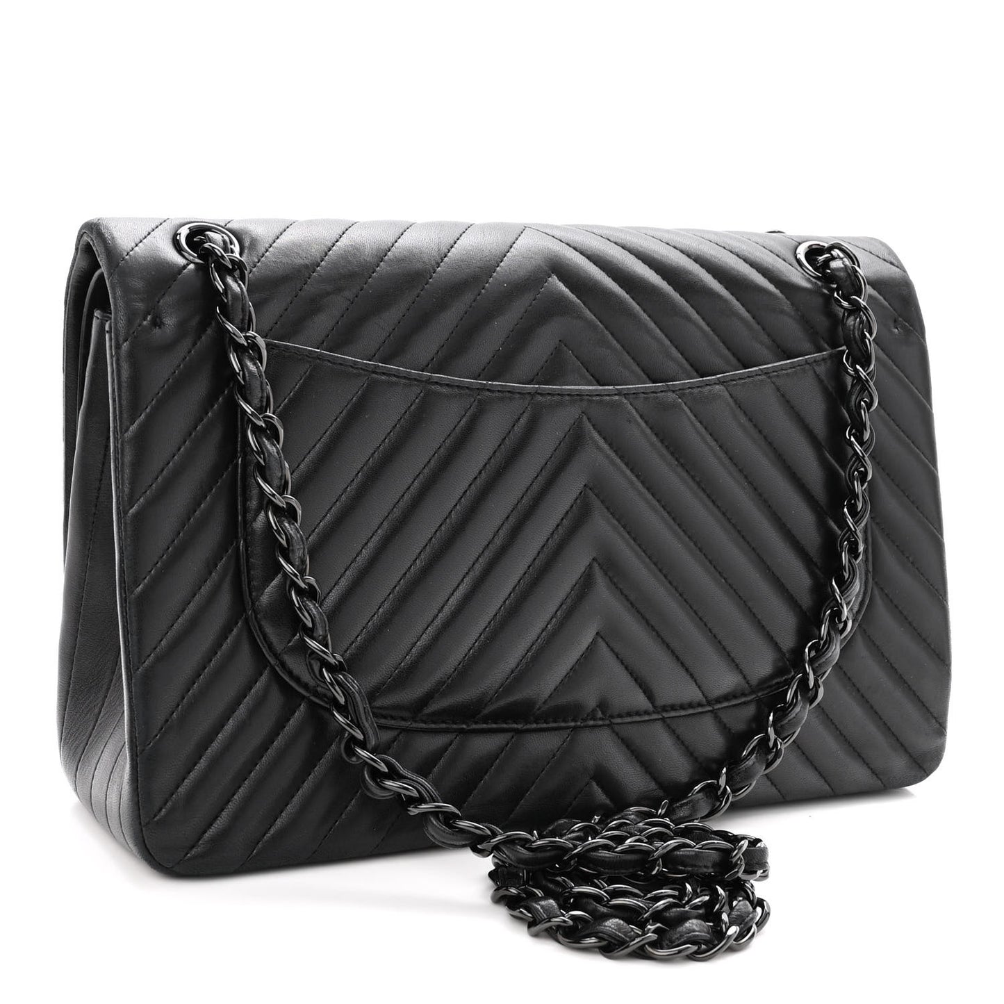 Lambskin Chevron Quilted Jumbo Double Flap So Black
