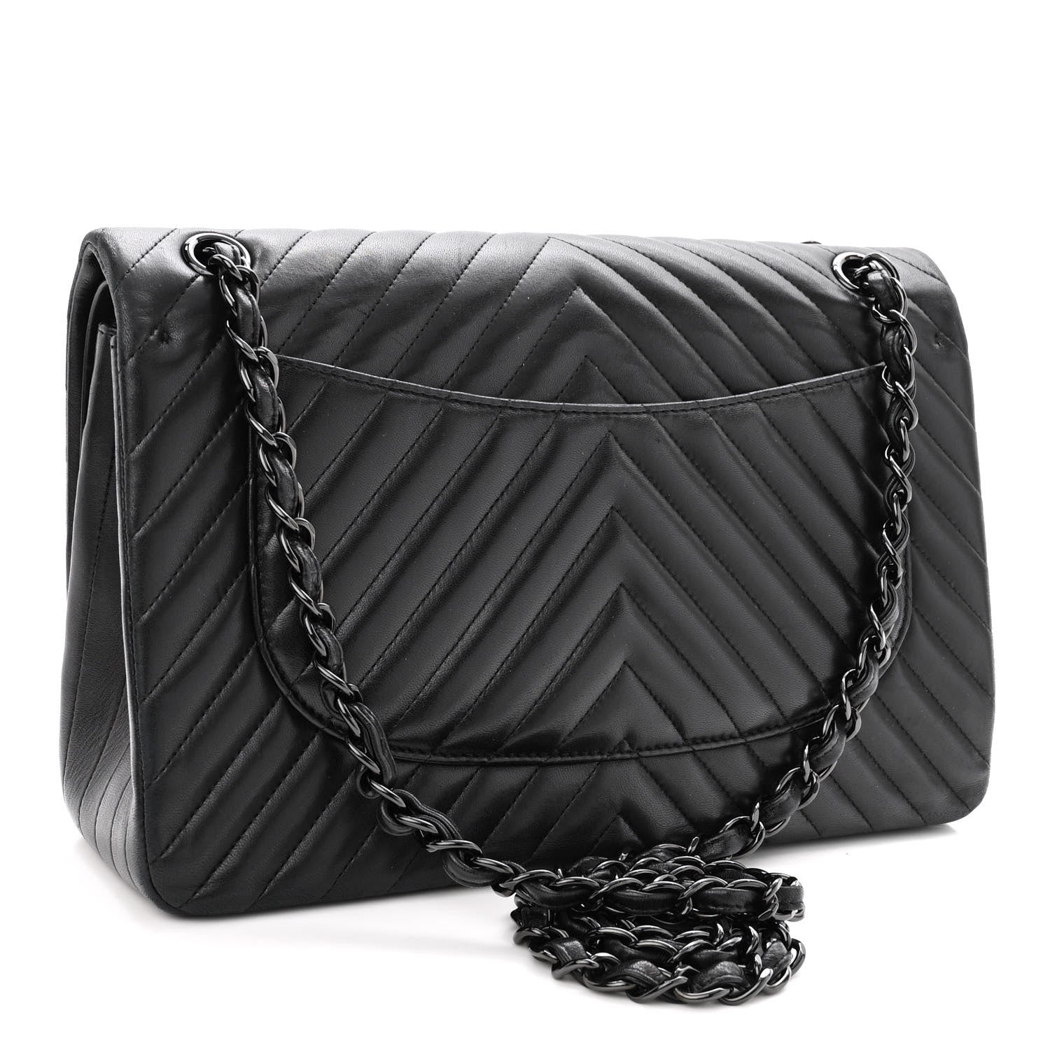 Chanel Lambskin Chevron Quilted Jumbo Double Flap So Black 3 of 11