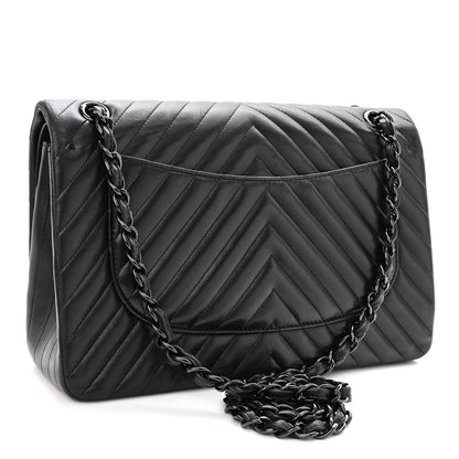 Chanel Lambskin Chevron Quilted Jumbo Double Flap So Black 3 of 11