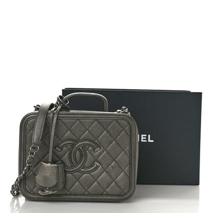 Chanel Metallic Caviar Quilted Medium CC Filigree Vanity Case Dark Silver 11 of 11