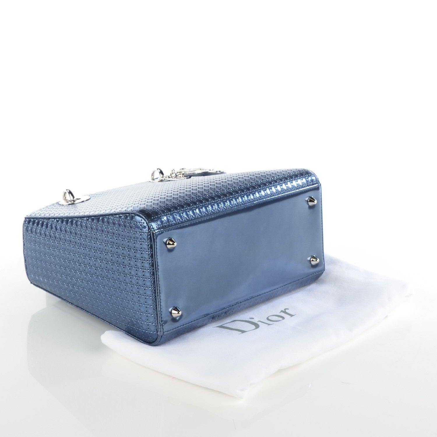 Christian Dior Metallic Patent Micro-Cannage Medium Lady Dior Blue 4 of 7