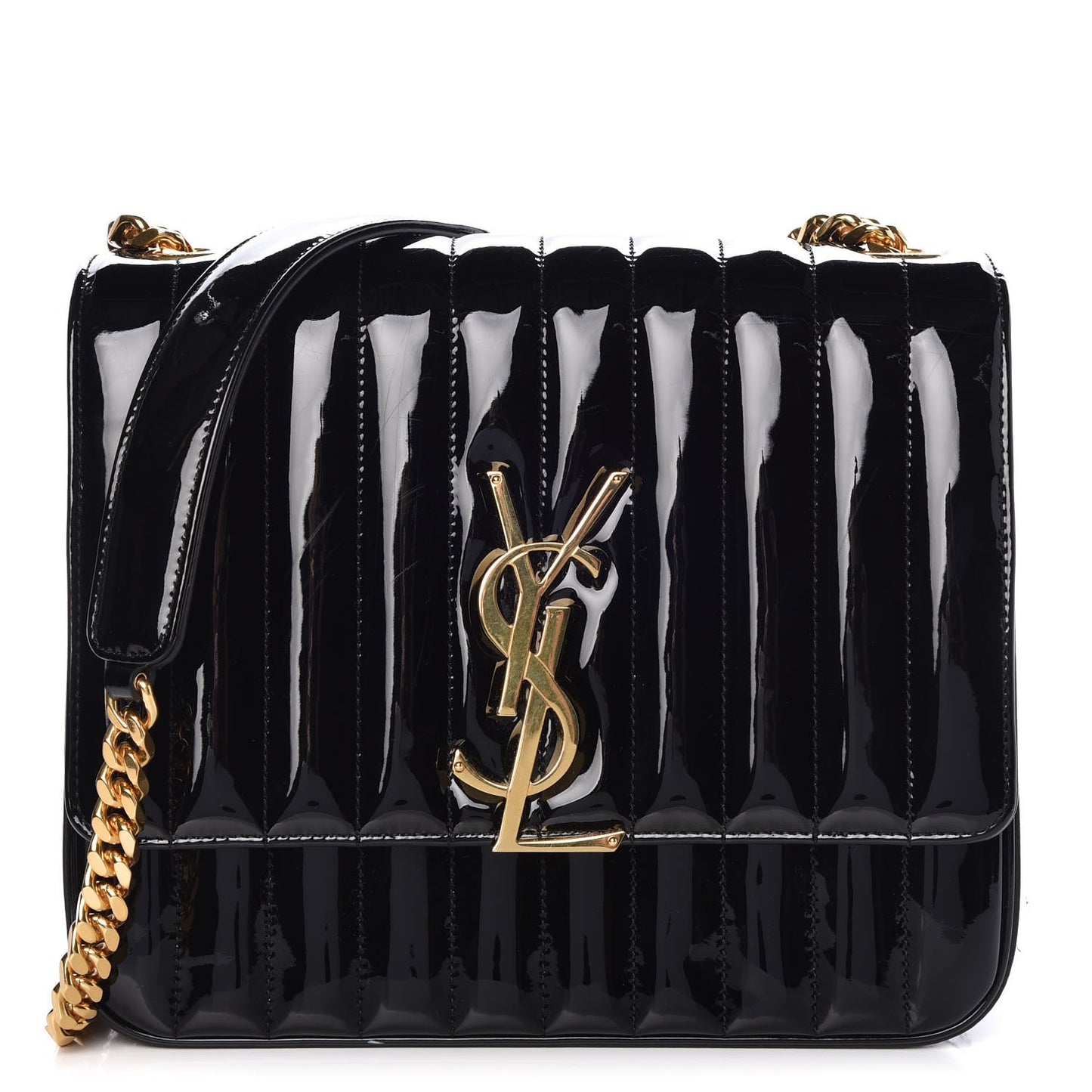 Patent Matelasse Monogram Large Vicky Chain Bag Black