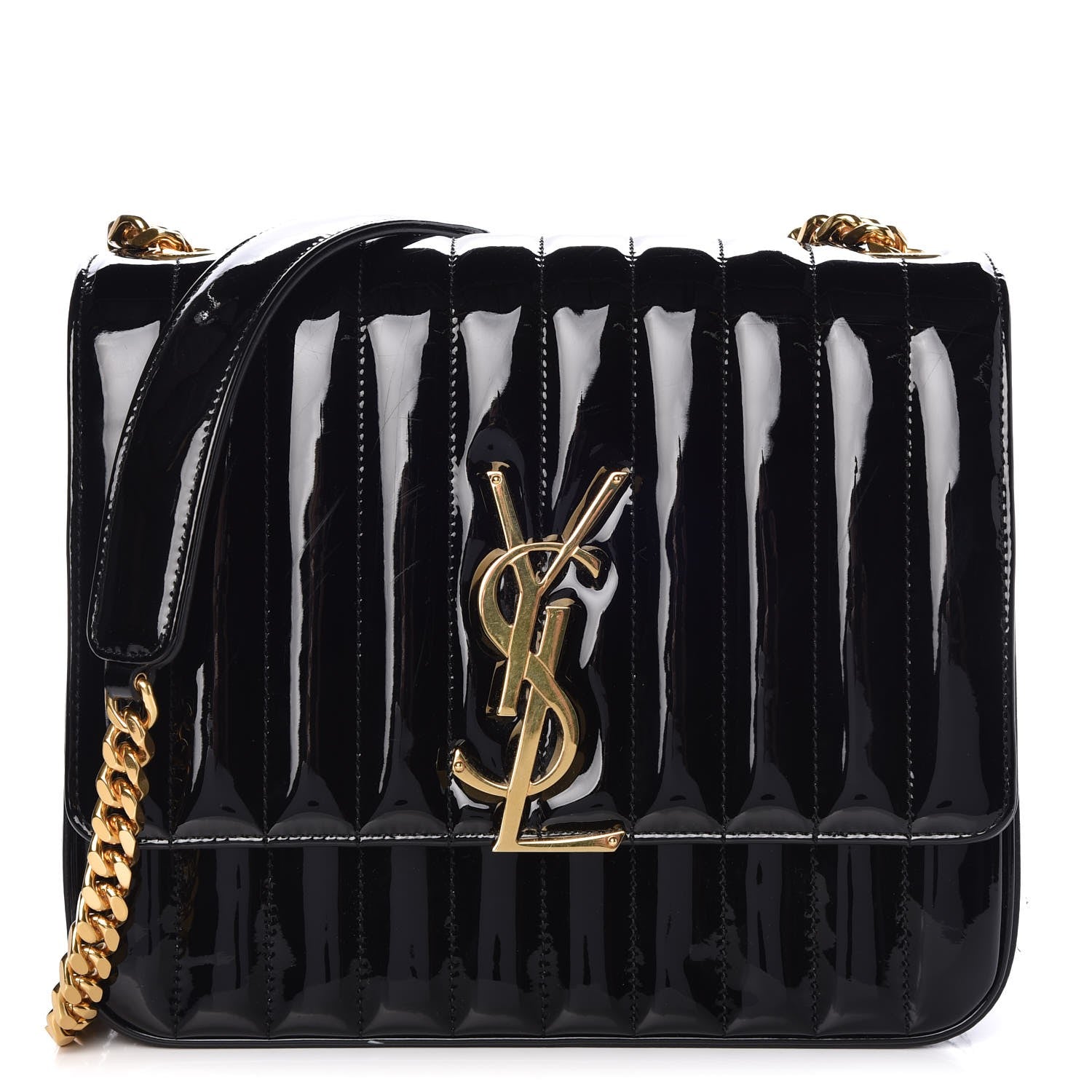 Saint Laurent Patent Matelasse Monogram Large Vicky Chain Bag Black 1 of 9