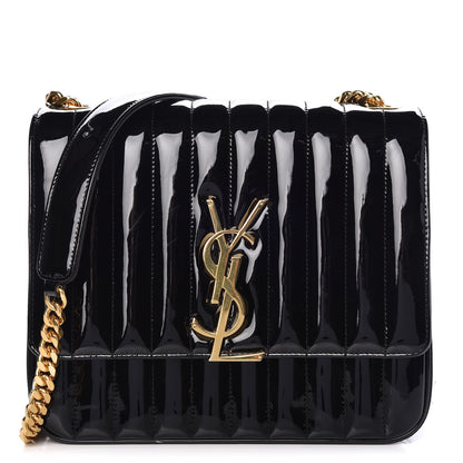 Saint Laurent Patent Matelasse Monogram Large Vicky Chain Bag Black 1 of 9