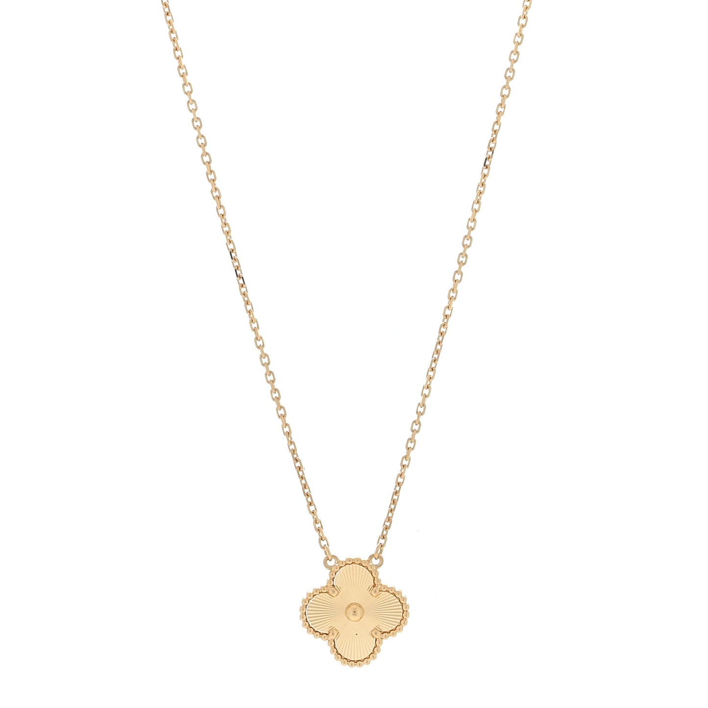 18K Yellow Gold Guilloche Vintage Alhambra Pendant Necklace