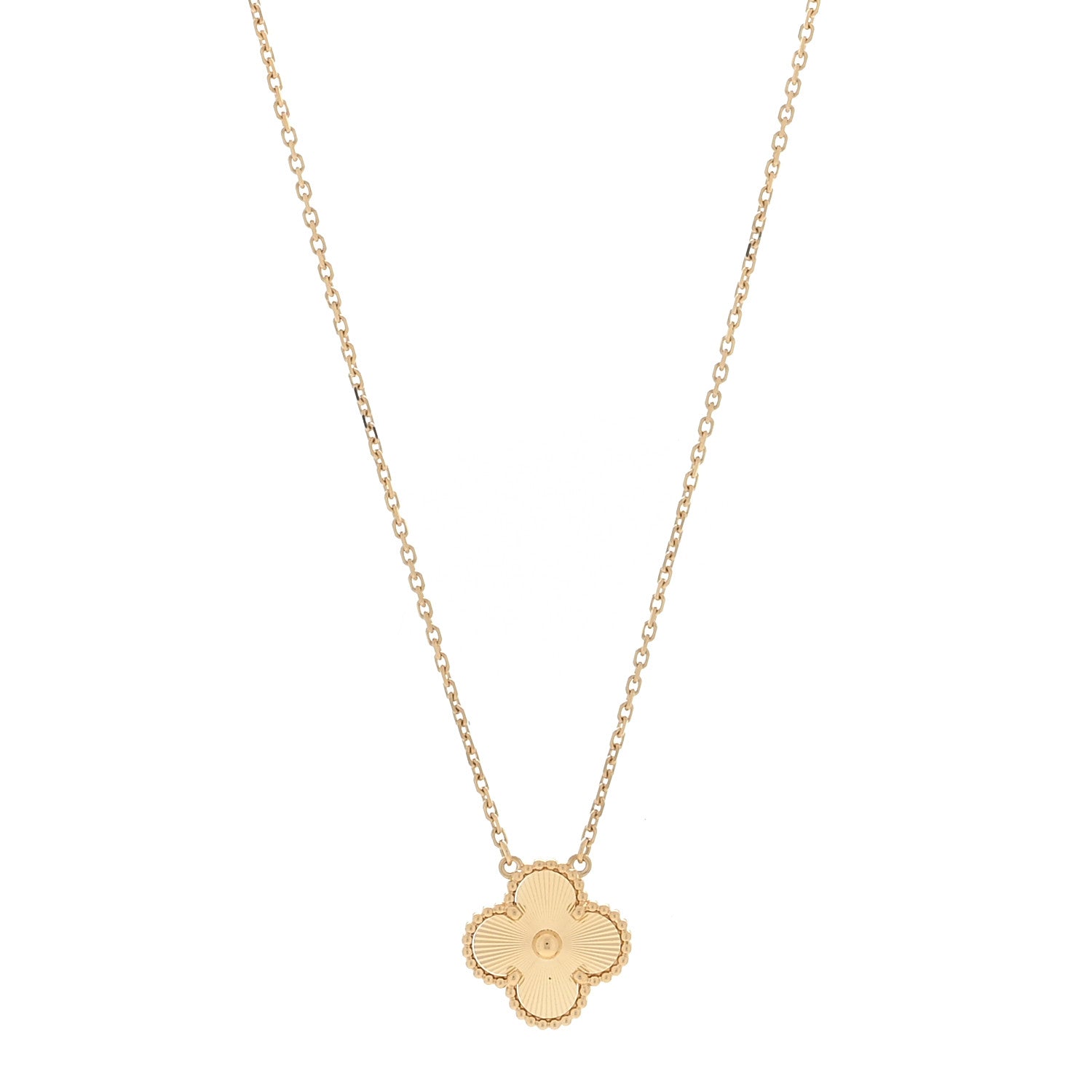 Van Cleef & Arpels 18K Yellow Gold Guilloche Vintage Alhambra Pendant Necklace 1 of 4