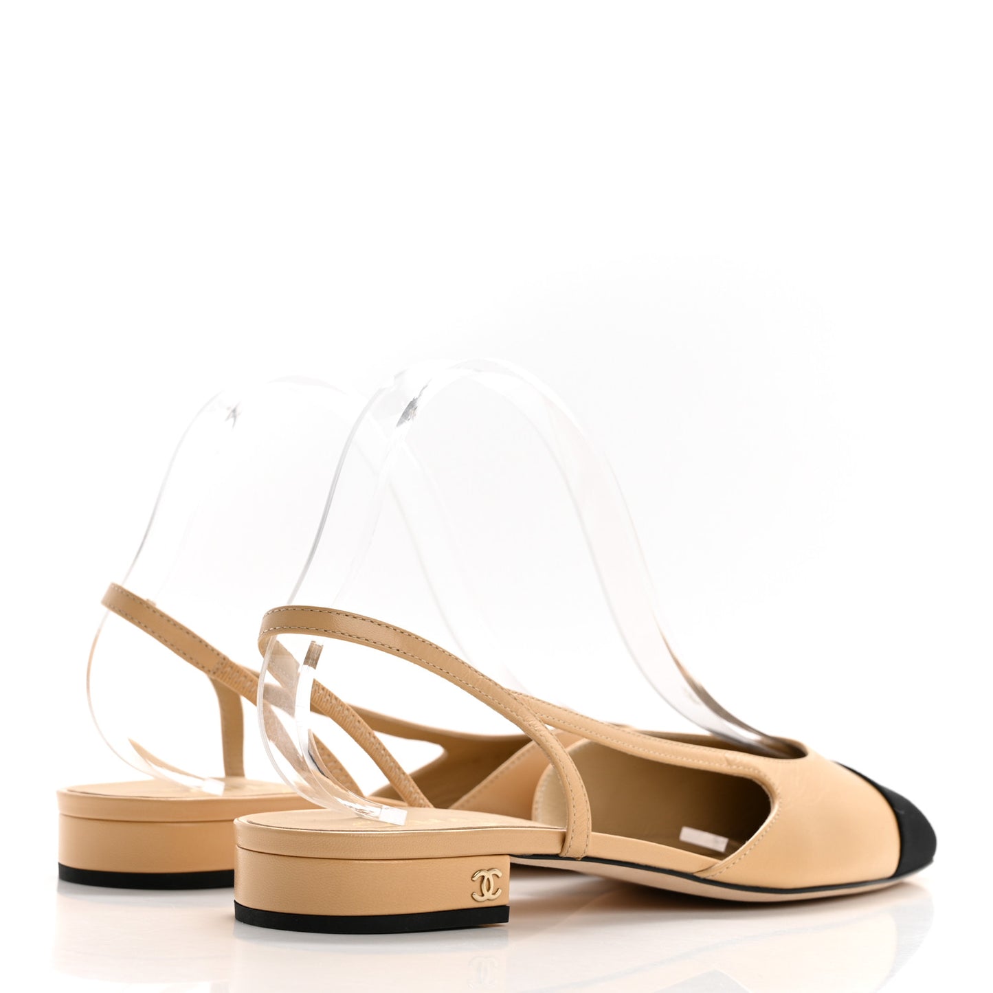 Goatskin Grosgrain Cap Toe CC Slingback Flats 41 Beige Black