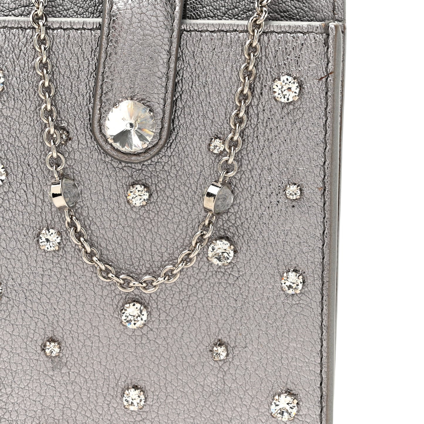 Calfskin Crystal Crossbody Silver