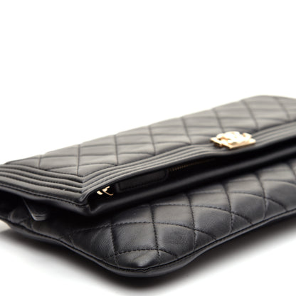 Chanel Lambskin Quilted Beauty CC Boy Clutch Black 6 of 9