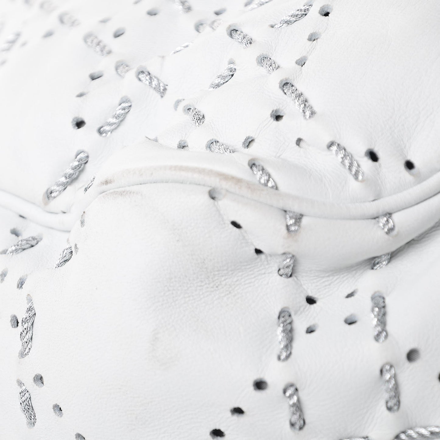 Lambskin Stitched Cannage Drawstring Bag White