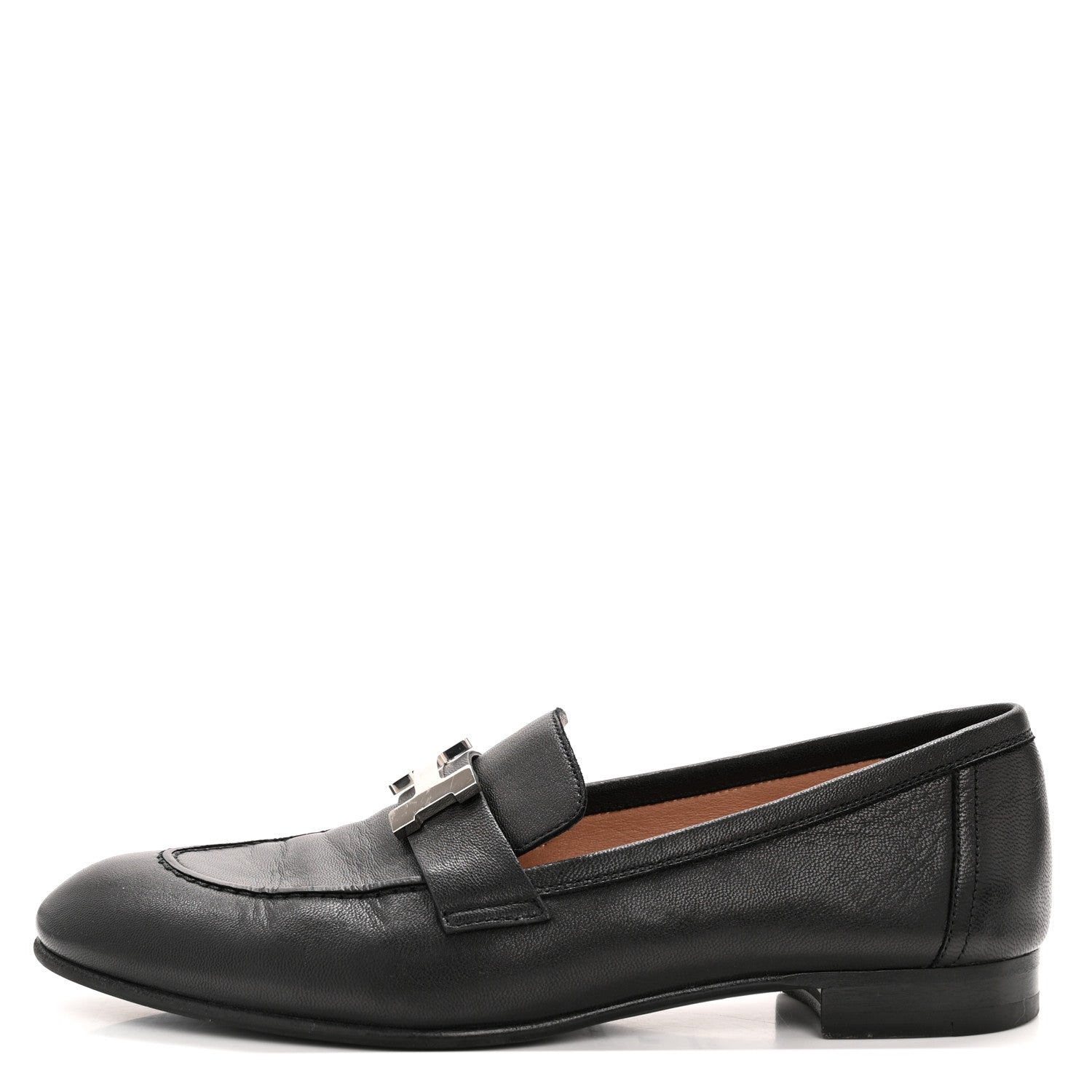Hermes Goatskin Womens Paris Loafers 37 Black 1 of 10