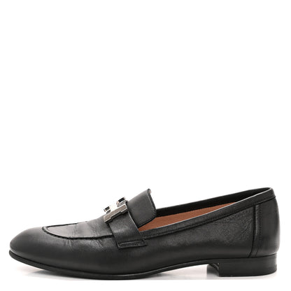 Hermes Goatskin Womens Paris Loafers 37 Black 1 of 10