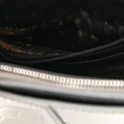 Balenciaga Metallic Calfskin Crocodile Embossed Hourglass Chain Bag Silver 8 of 12