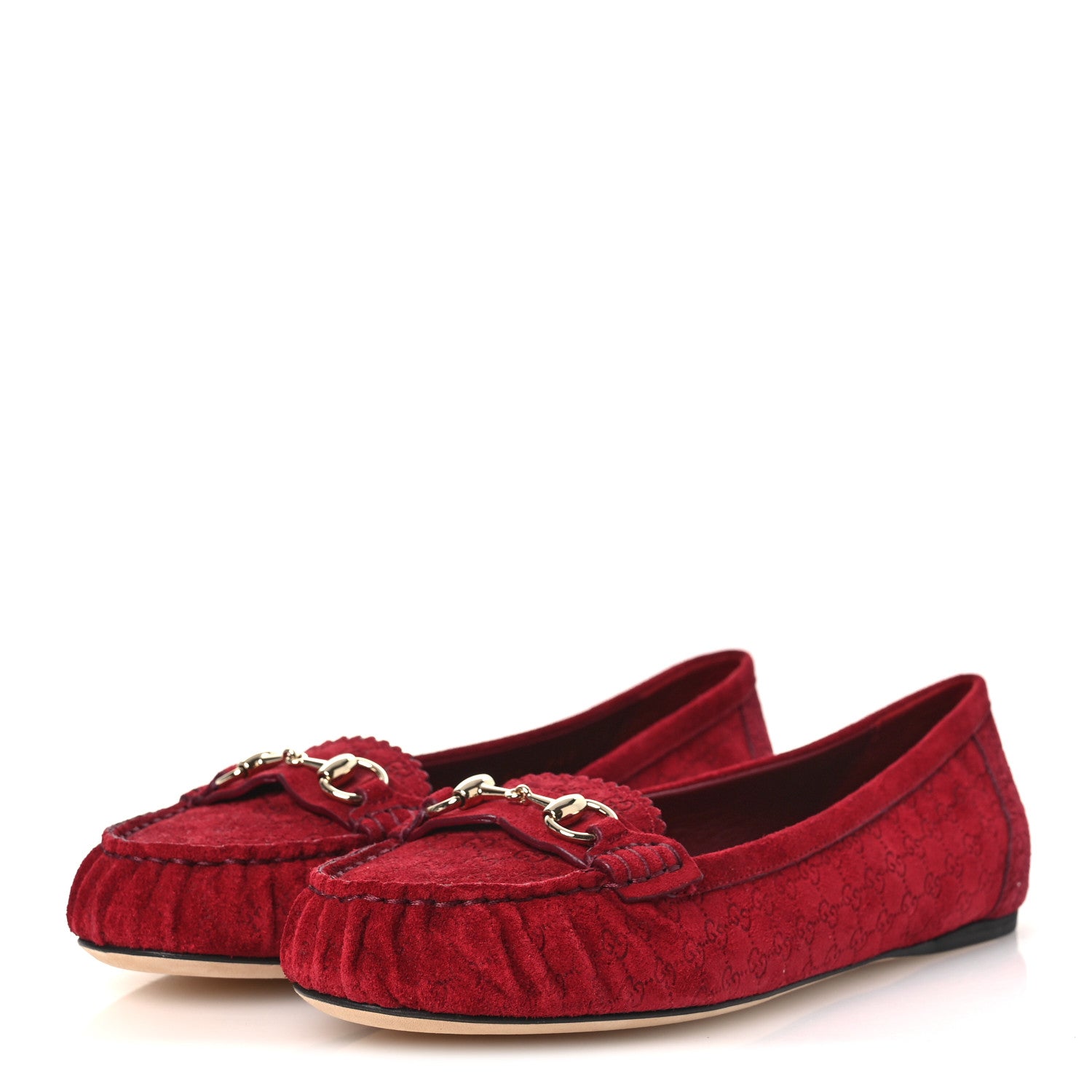 Gucci Suede Micro GG Horsebit Womens Kensington Moccasin Loafers 37  Rosso Ancora 4 of 11