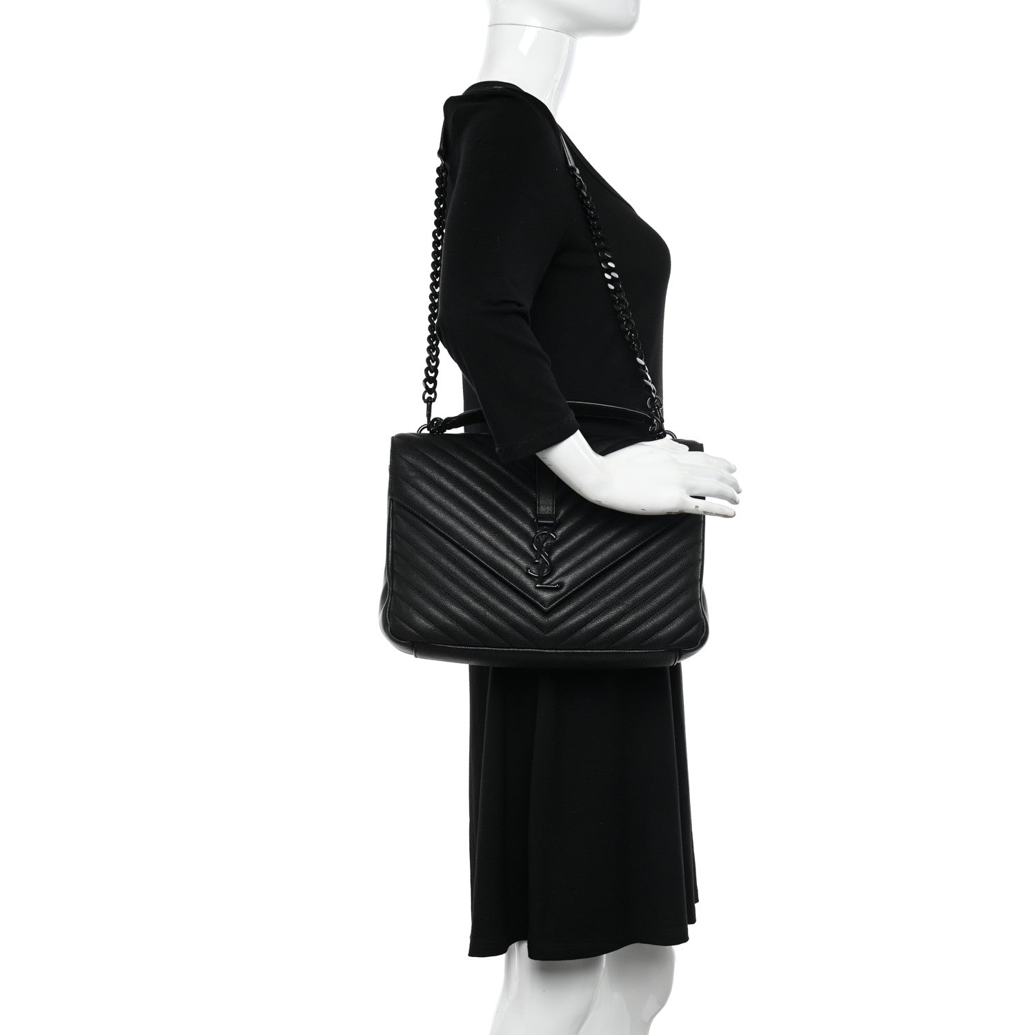 Saint Laurent Sheepskin Matelasse Chevron Monogram Monochrome Large College Bag Black 2 of 11