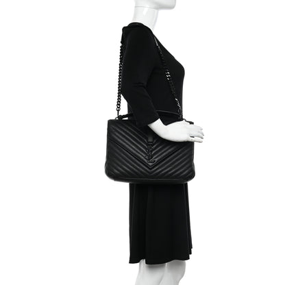 Saint Laurent Sheepskin Matelasse Chevron Monogram Monochrome Large College Bag Black 2 of 11