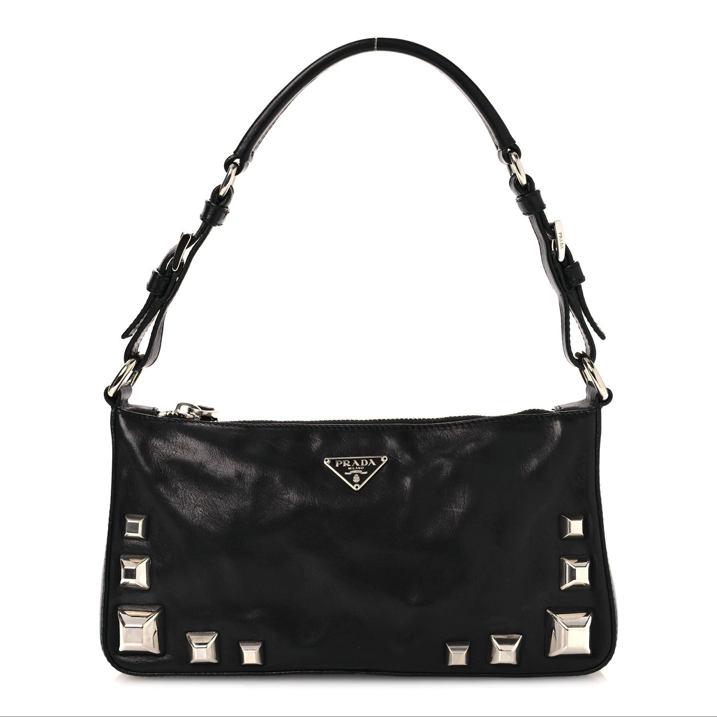 Calfskin Studded Shoulder Bag Black