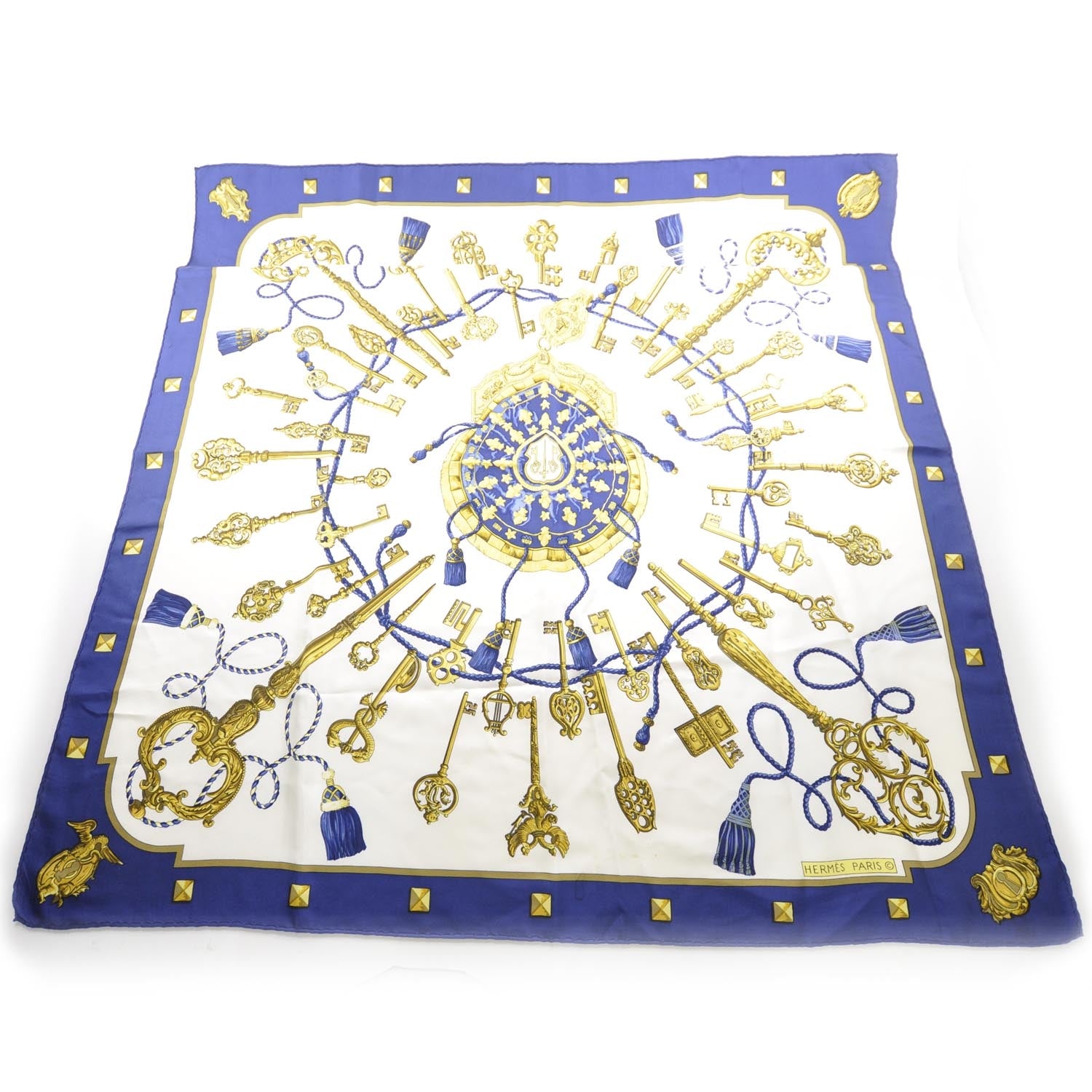 Hermes Silk Keys Les Cles Scarf 90 Bleu 1 of 7