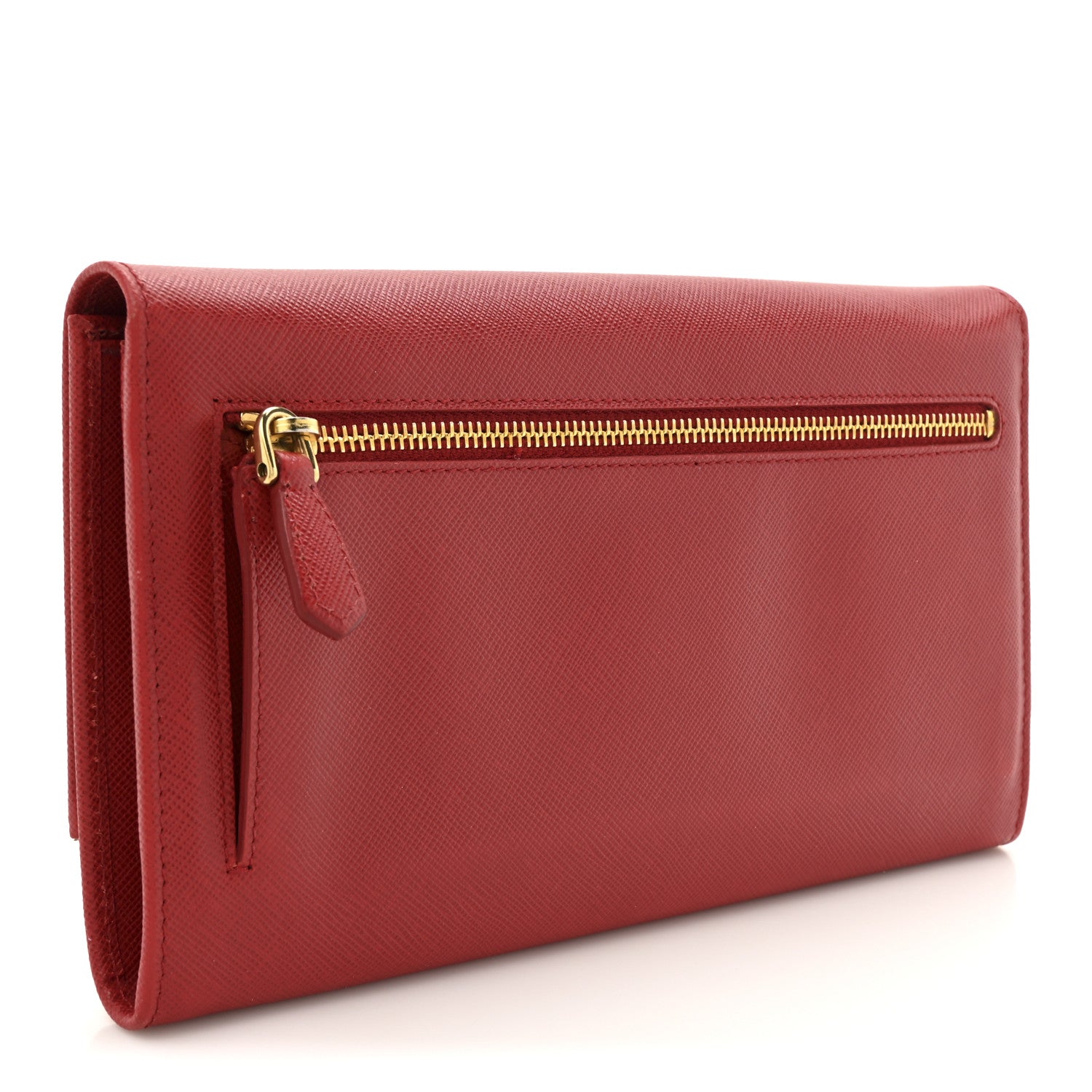 Prada Saffiano Metal Bar Flap Wallet Fuoco 3 of 12