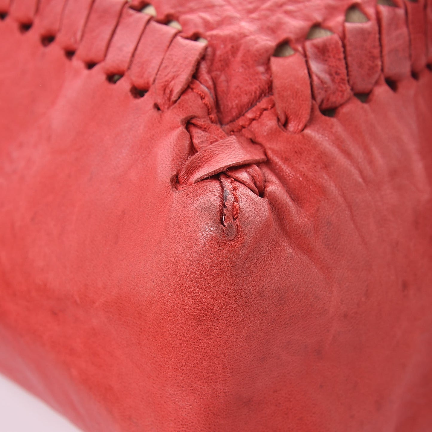 Calfskin Whipstitch Baguette Red