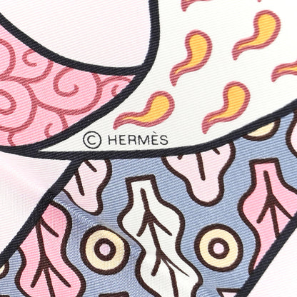 Hermes Silk Carre Duels Oniriques Scarf 90 Rose Pale Gris Jaune 4 of 7