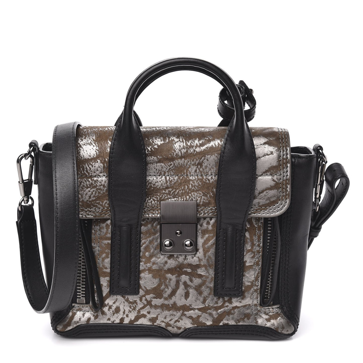 3.1 Metallic Calfskin Shark Embossed Mini Pashli Satchel Black Gunmetal