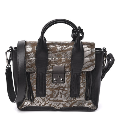 3.1 Phillip Lim 3.1 Metallic Calfskin Shark Embossed Mini Pashli Satchel Black Gunmetal 1 of 9