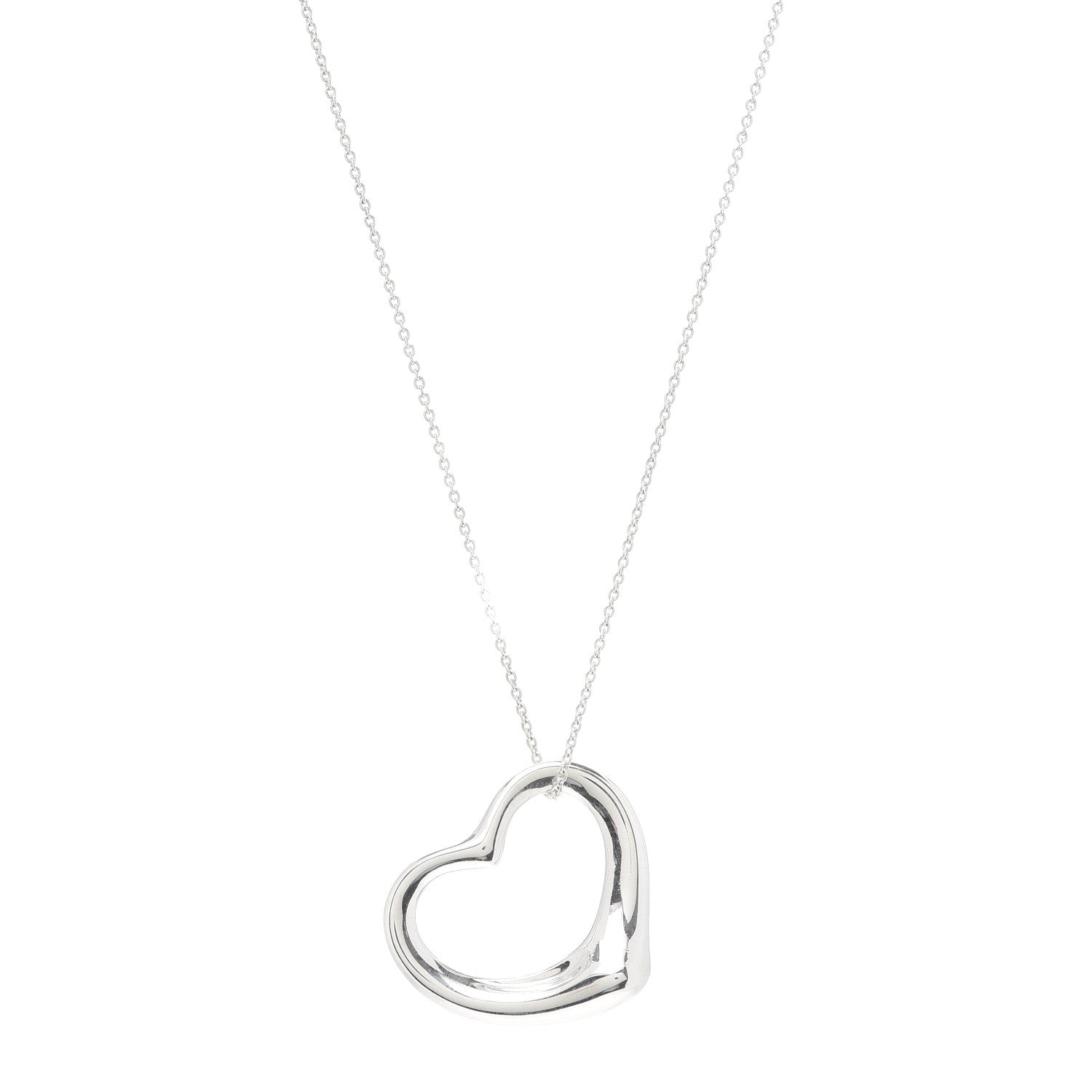Tiffany Sterling Silver 27mm Elsa Peretti Open Heart Pendant Necklace 1 of 5
