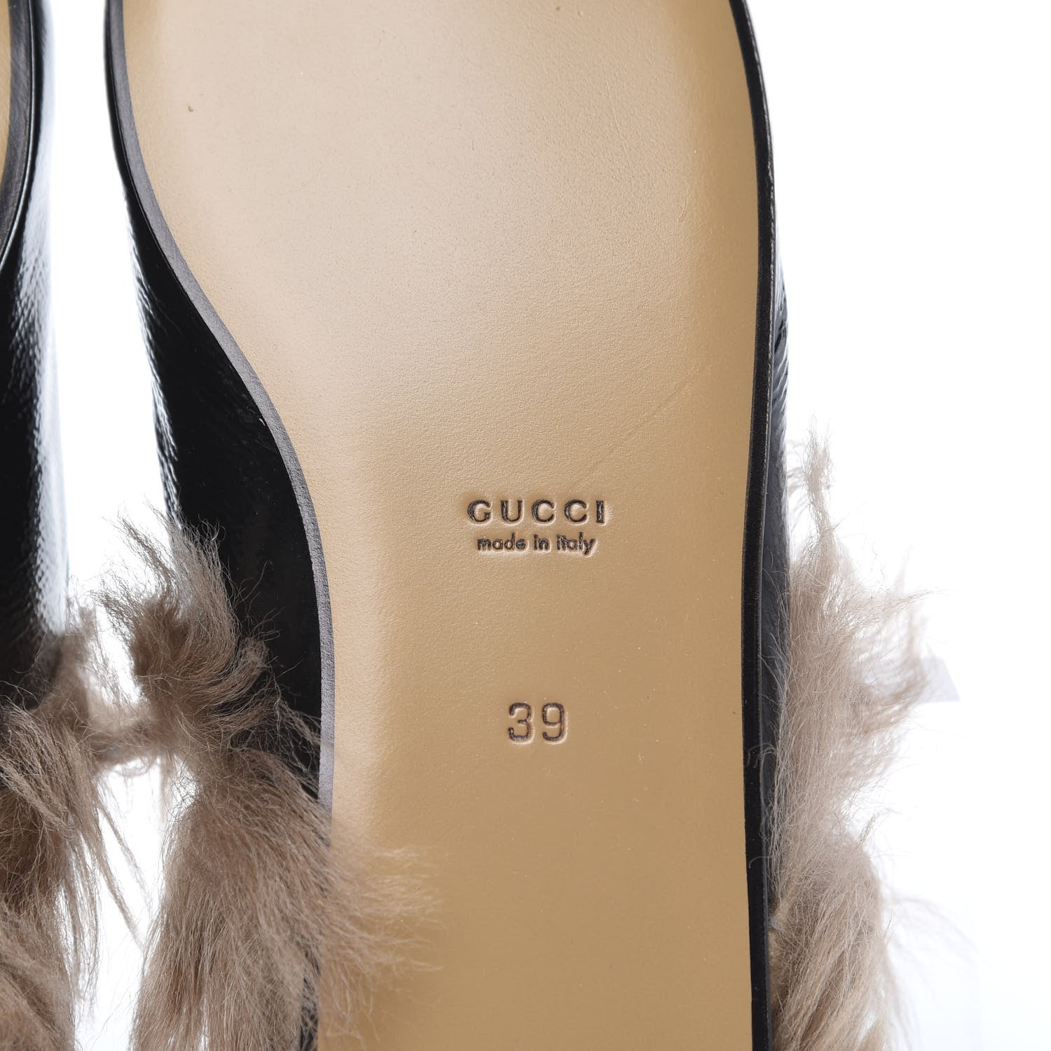 Gucci Patent Fur Womens Princetown Slippers 39 Black Natural 6 of 8