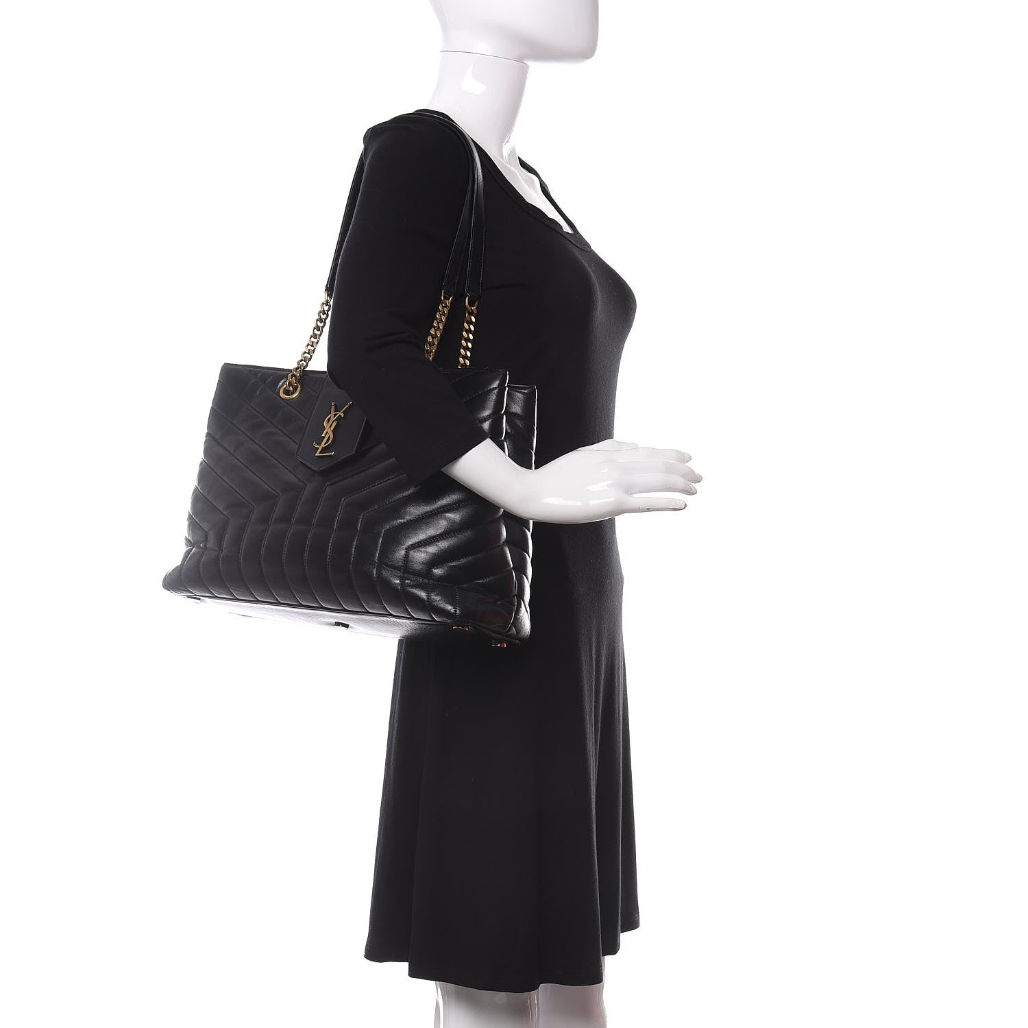 Saint Laurent Calfskin Y Quilted Monogram Large Loulou Shopper Black 2 of 9