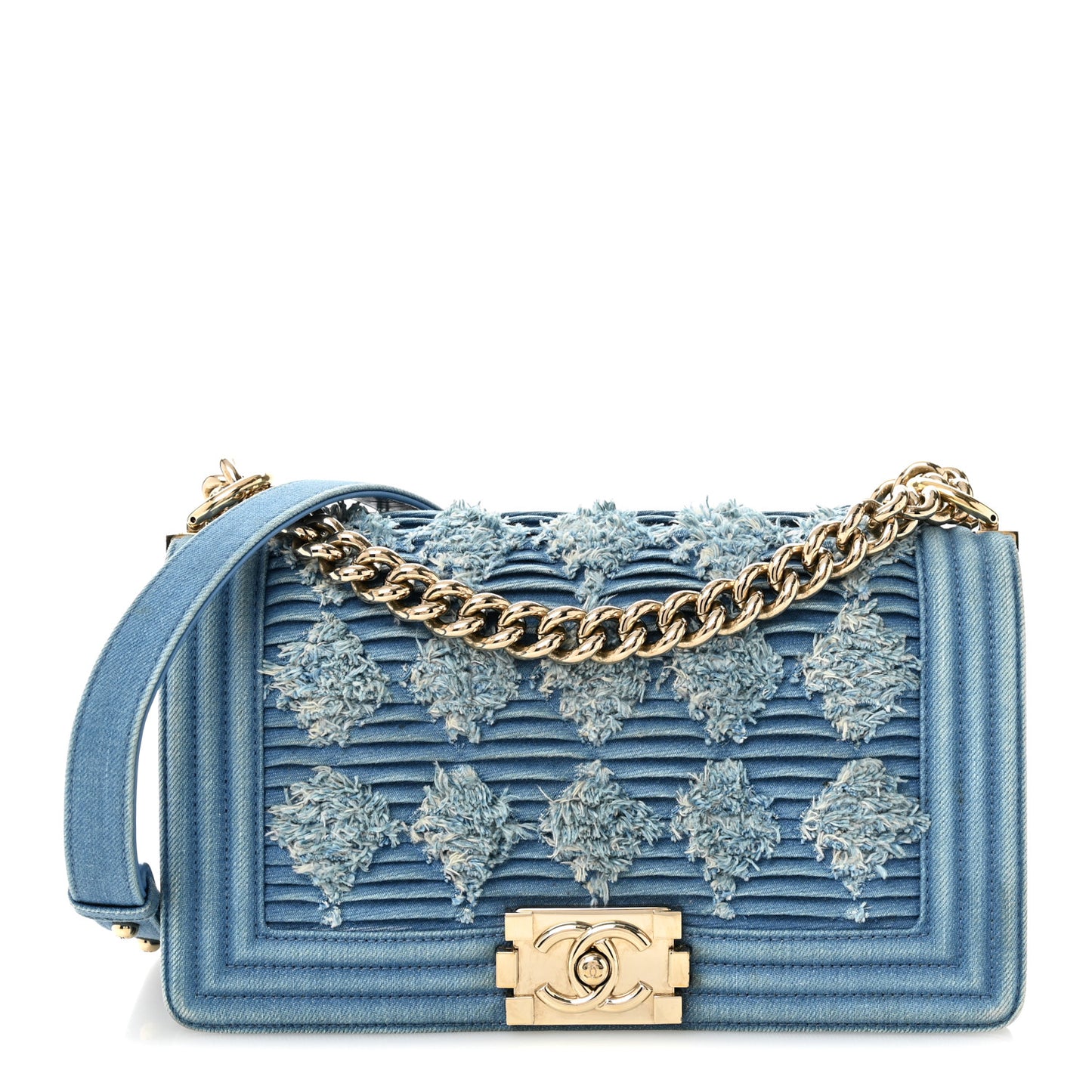 Denim Pleated Medium Boy Flap Light Blue