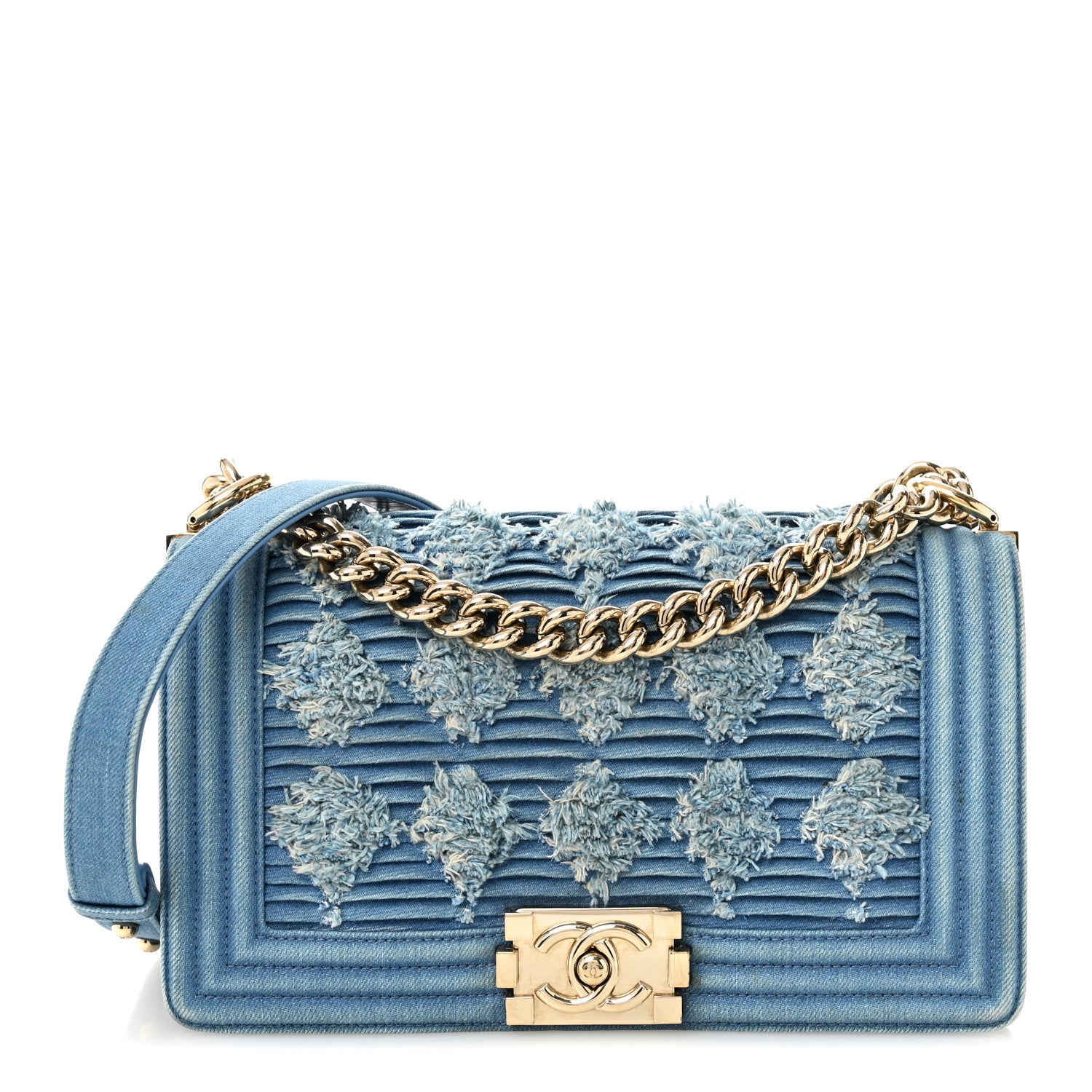 Chanel Denim Pleated Medium Boy Flap Light Blue 1 of 10