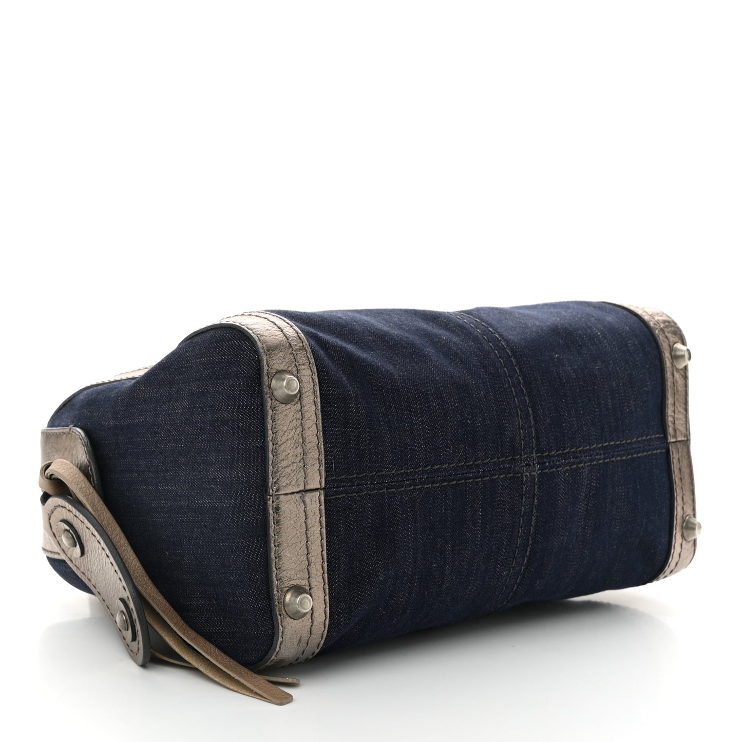 Metallic Calfskin Top Handle Bag Blue Silver