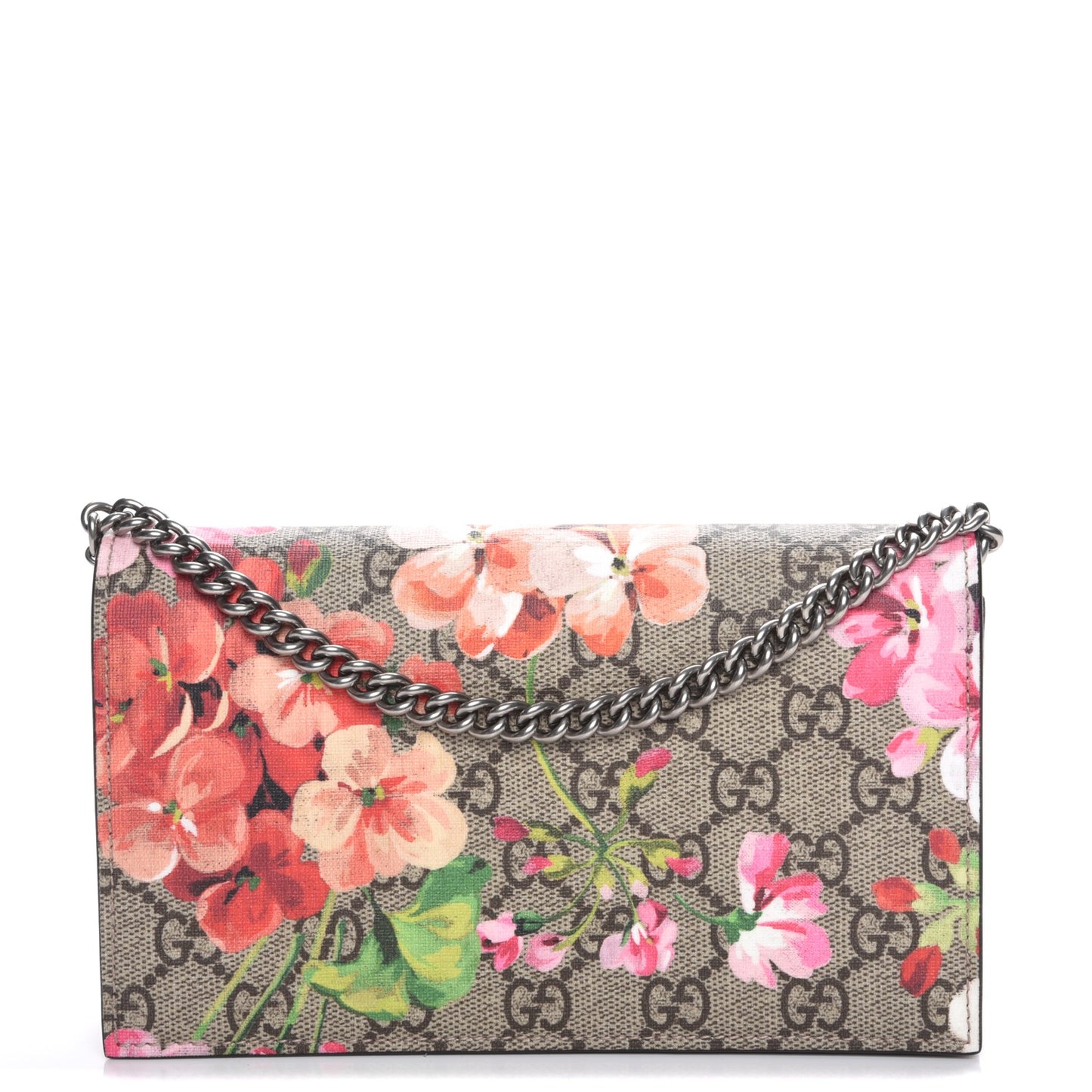 GG Supreme Monogram Blooms Chain Wallet Beige Multicolor Dry Rose