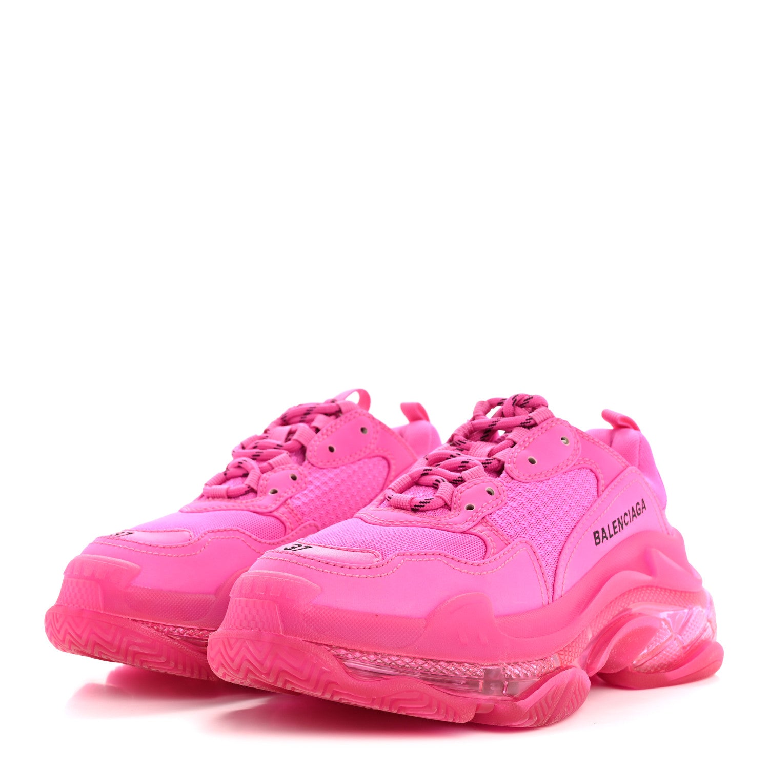 Balenciaga Fabric Mesh Clear Sole Fluo Womens Triple S Sneakers 37 Pink 4 of 11