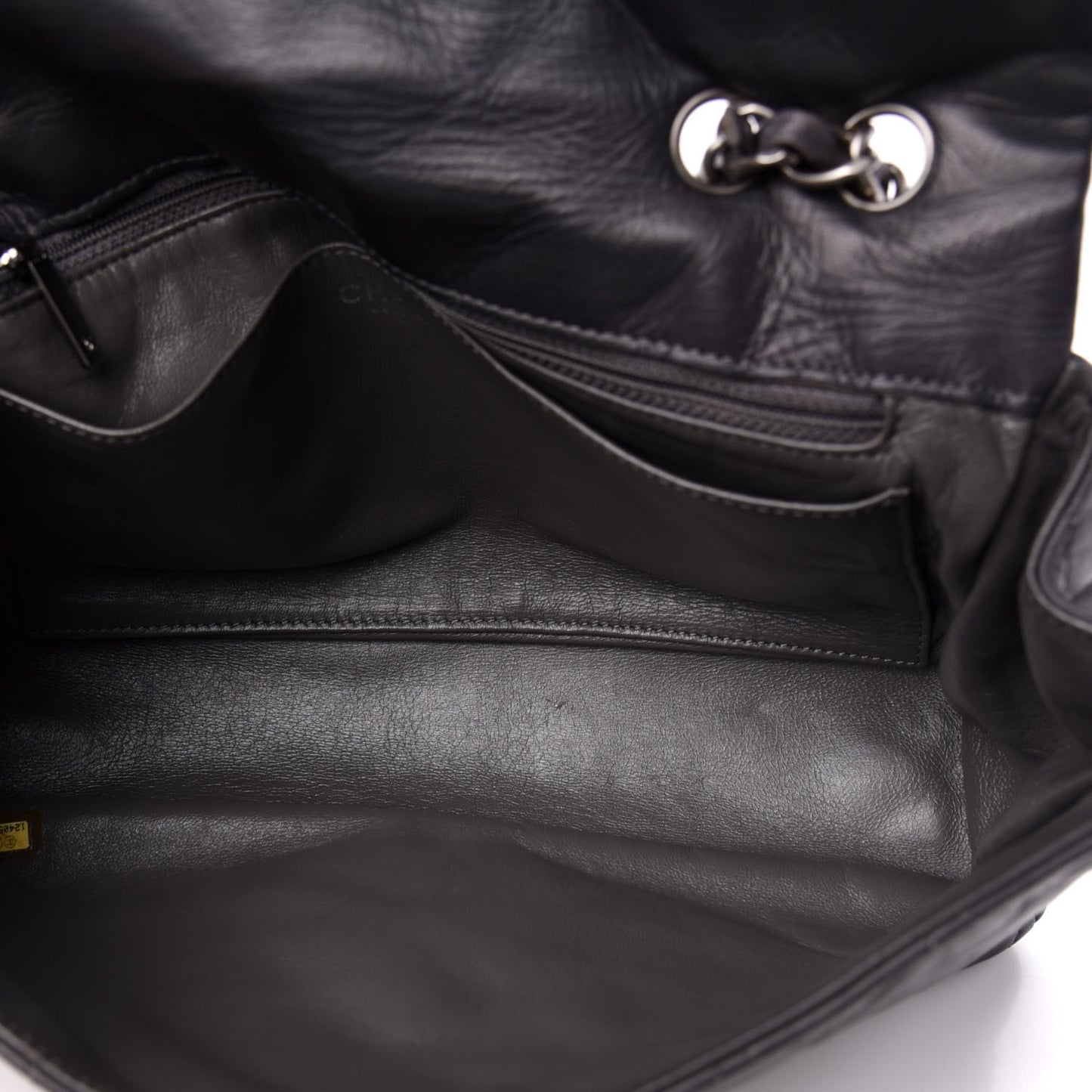 Lambskin Quilted Jumbo Single Flap Dark Grey