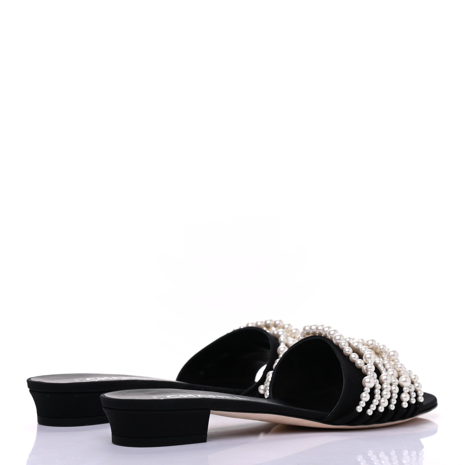 Chanel Satin Pearl Flat Sandals 40 Black 4 of 11