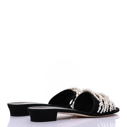 Chanel Satin Pearl Flat Sandals 40 Black 4 of 11