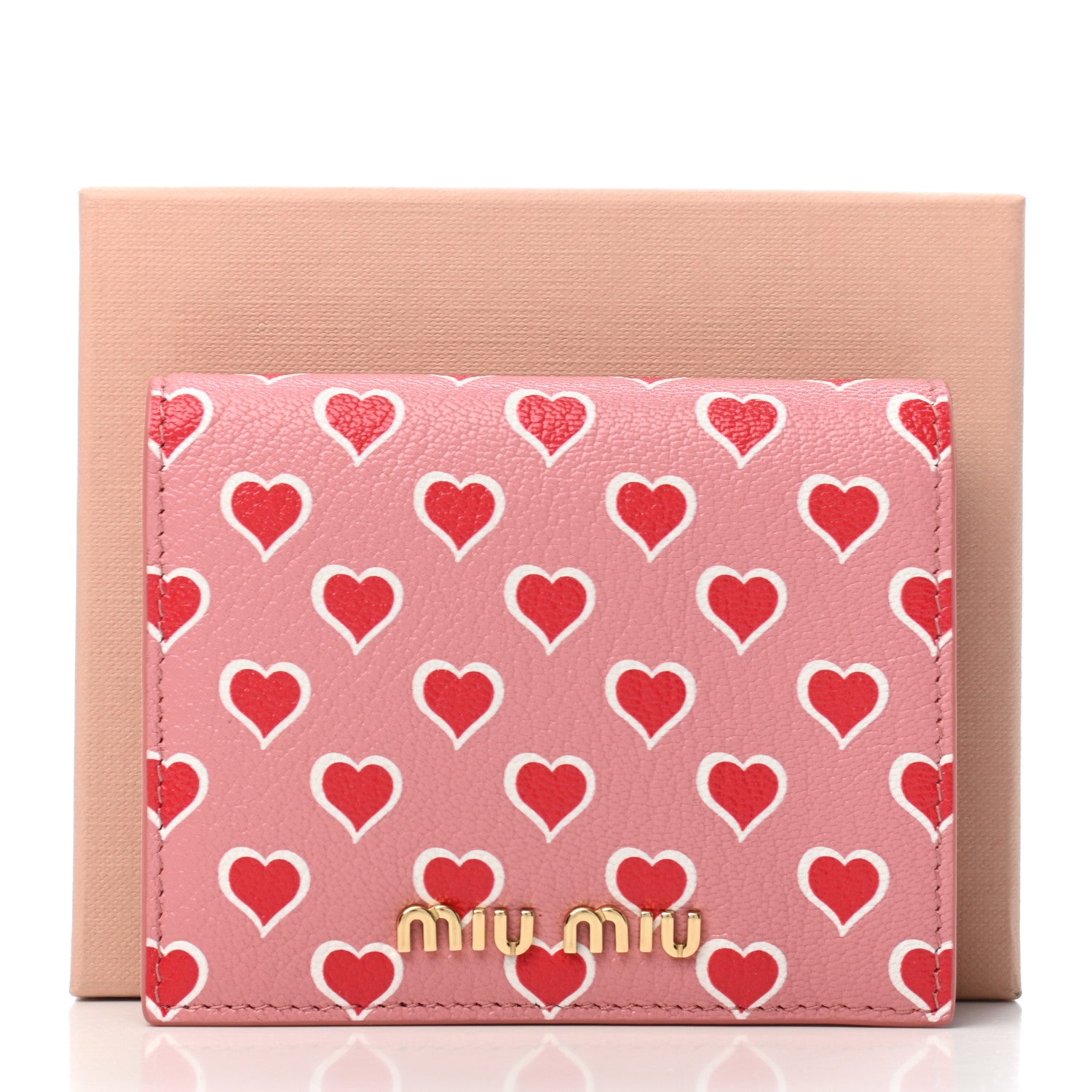 Miu Miu Goatskin Madras Cuori Wallet Rosa Fuoco 7 of 7