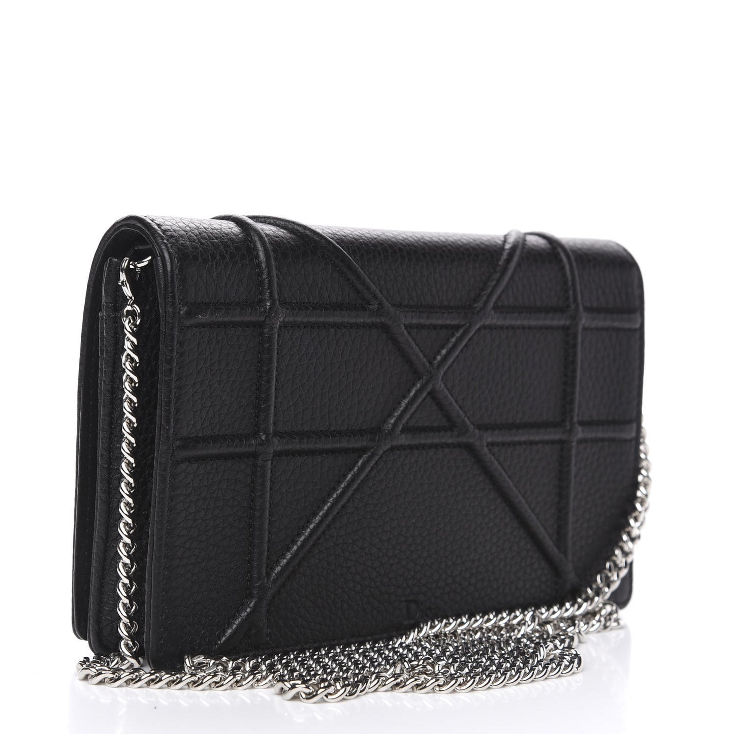 Grained Calfskin Diorama Wallet on Chain Pouch Black