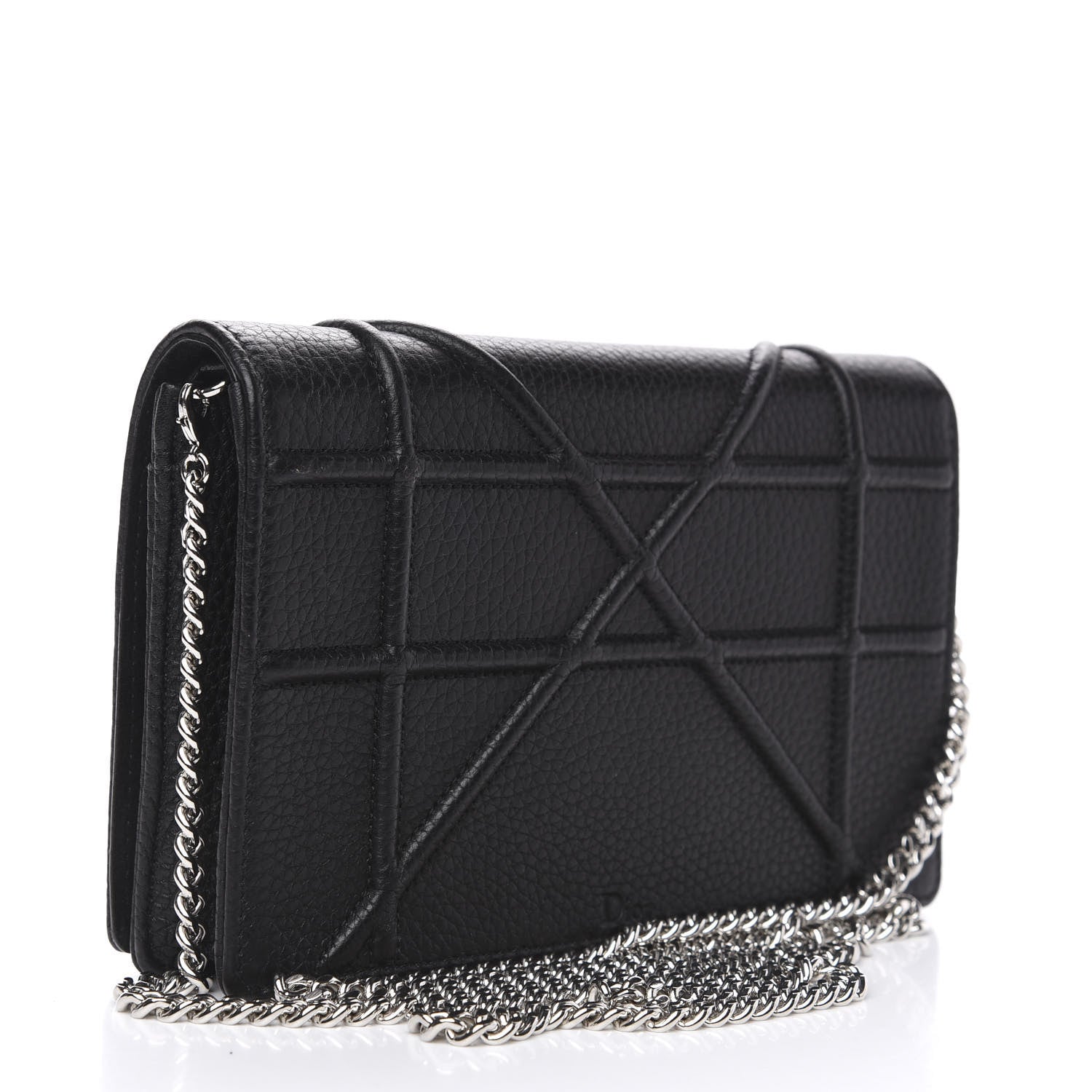 Christian Dior Grained Calfskin Diorama Wallet on Chain Pouch Black 3 of 8