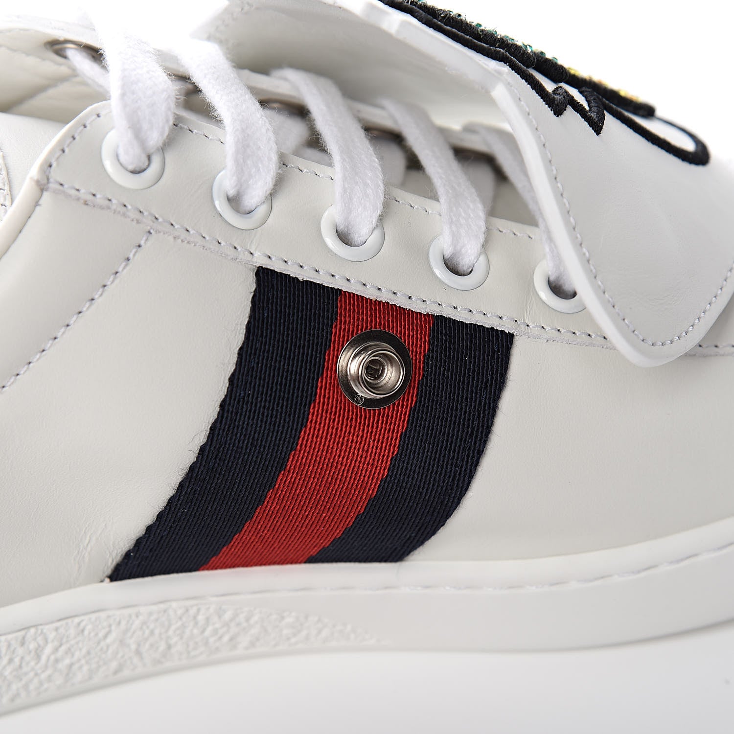 Gucci Calfskin Ayers Crystal Web Womens New Ace Pineapple Sneakers 38 White 9 of 11