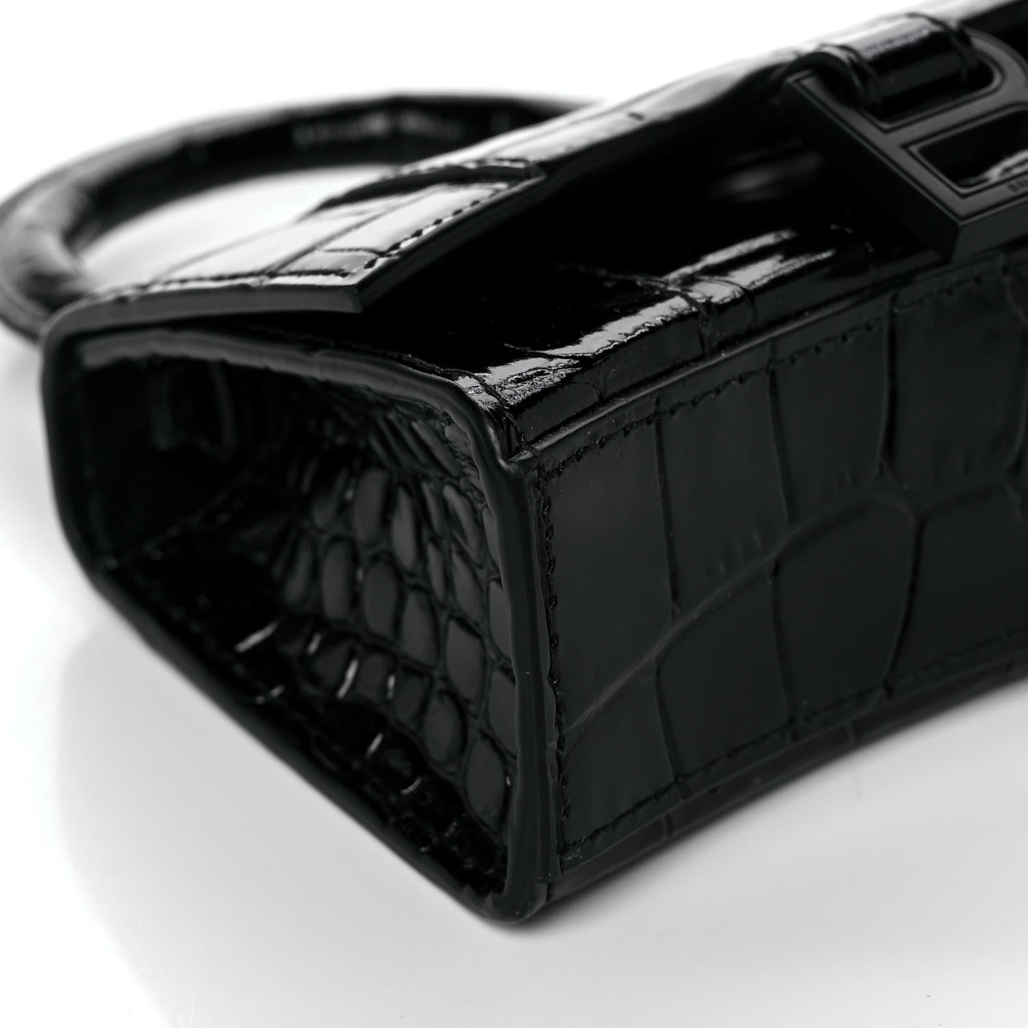Balenciaga Shiny Calfskin Monochrome Crocodile Embossed Hourglass Top Handle Bag Mini Black 8 of 9