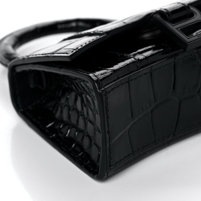Balenciaga Shiny Calfskin Monochrome Crocodile Embossed Hourglass Top Handle Bag Mini Black 8 of 9