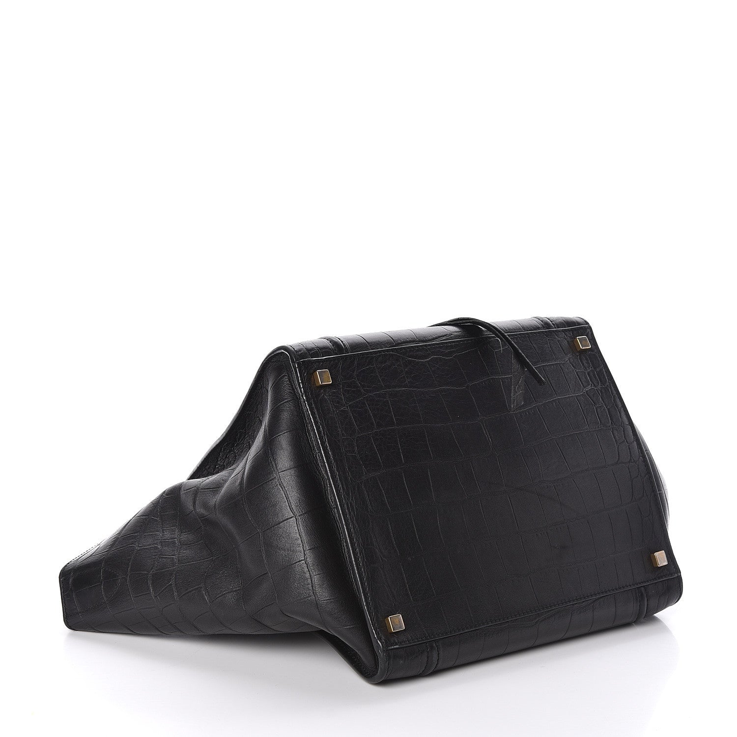 Celine Crocodile Embossed Calfskin Medium Phantom Luggage Black 4 of 10