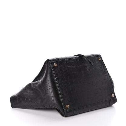 Celine Crocodile Embossed Calfskin Medium Phantom Luggage Black 4 of 10